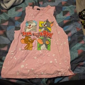 Tom and Jerry Pink Junior Tank Top